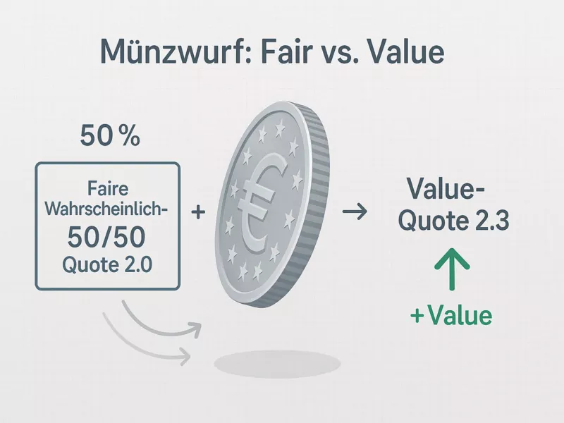 Münzwurf mit 50:50 Wahrscheinlichkeit zur Erklärung des Value Betting Konzepts mit mathematischen Formeln