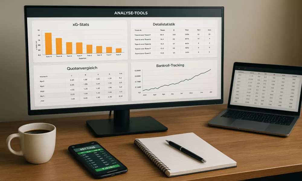 Dashboard mit verschiedenen Wett-Analyse Tools wie Understat, FBref und Oddschecker für professionelle Sportwetten-Analyse